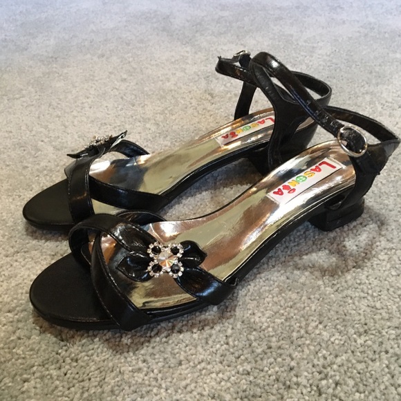 Black low heeled strappy sandals with BlingBling - Picture 5 of 16